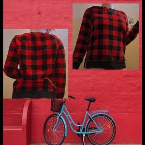 Red & Black Plaid fluffy Sweater